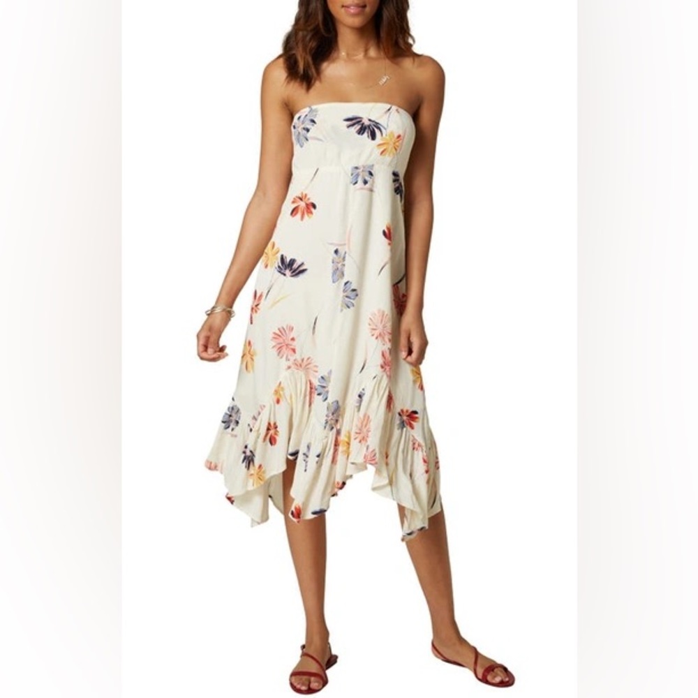 O’Neil Carolina Floral Asymmetrical Strapless Dress in Winter White